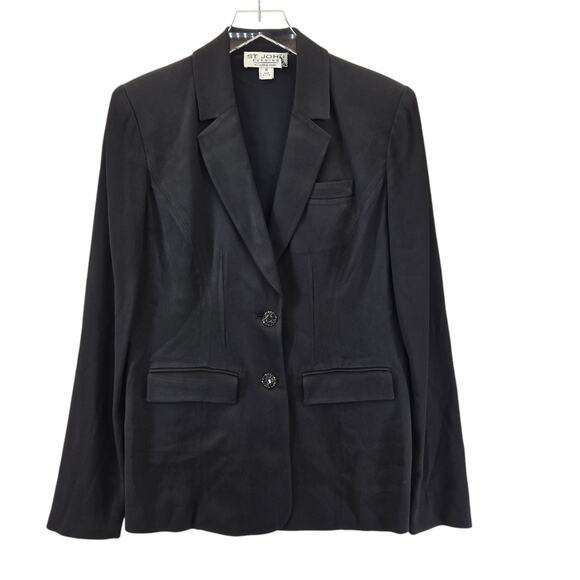 St John Evening Formal Blazer Jacket Womens 6 Black Longline Designer USA Flawed - Picture 1 of 11